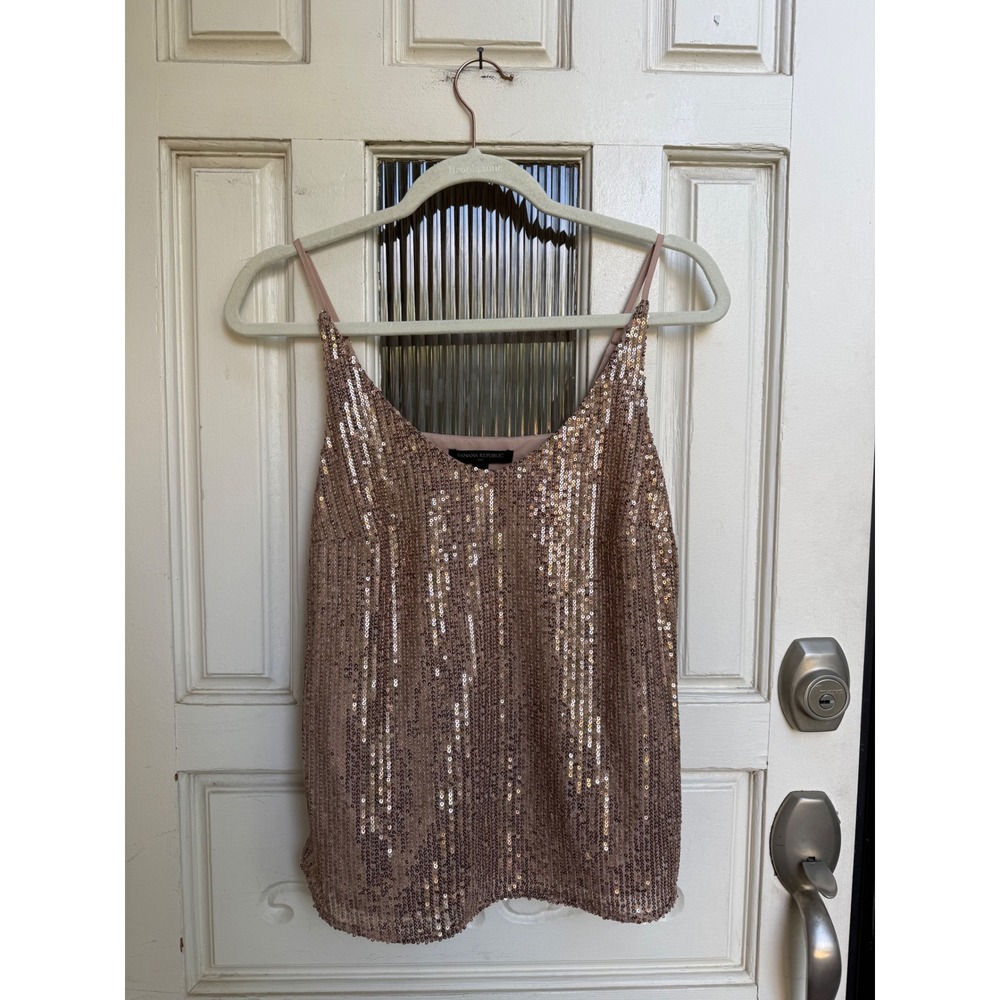 Banana Republic Sequin Camisole Rose Gold Adjustable Strap Top Size XS NEW